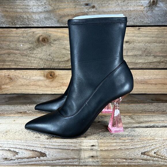 Ted Baker Shoes - Ted Baker Liya Bootie - Black Leather & Pink Heel - 6 - New without box